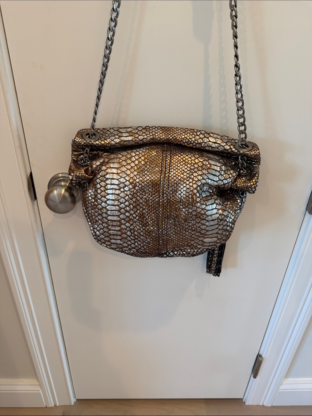 Botkier Metallic Snakeskin Shoulder Bag - Silver and Bronze - Picture 4 of 6